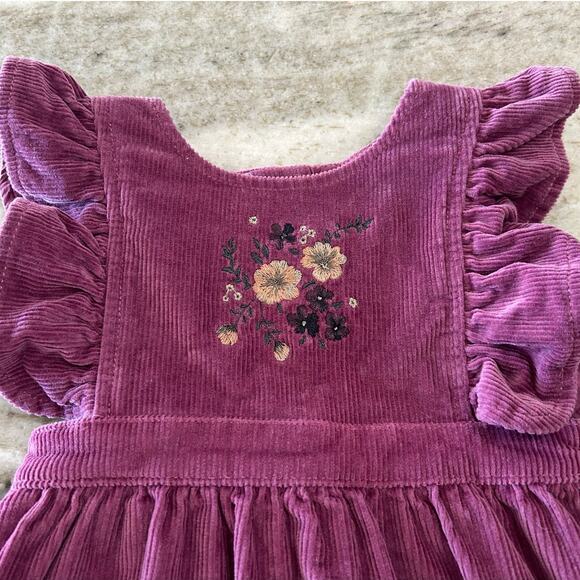 Jamie Kay Corduroy Embroidered Flowers Dress, Purple, Toddler Girl 2T - Picture 2 of 8